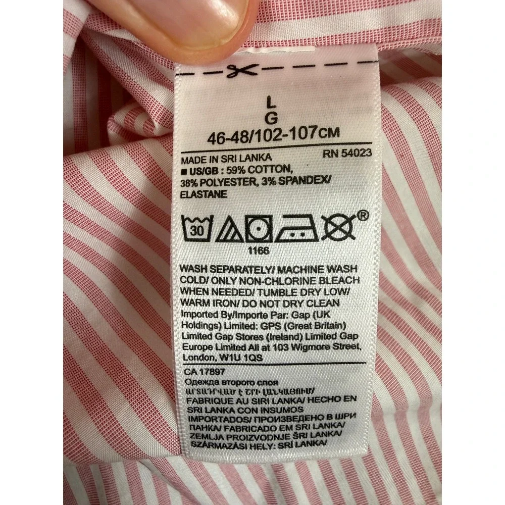 Banana Republic Mens Slim Flex Fit Tech Stretch Cotton Pink Pinstripe Shirt L